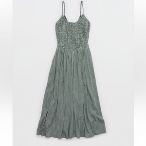 Aerie at the barre dark algae green gingham midi dress